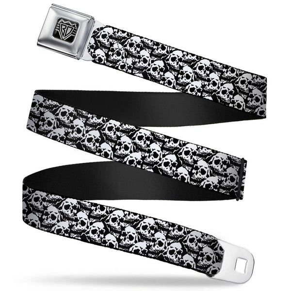 Buckle-Down BD Wings Logo CLOSE-UP Full Color Black Silver Seatbelt Belt - Skull Yard Black/White Webbing