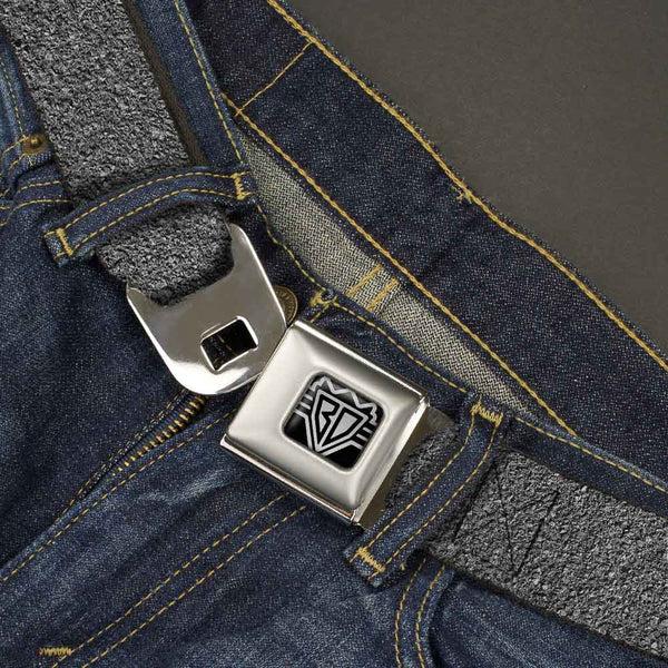 Buckle-Down BD Wings Logo CLOSE-UP Full Color Black Silver Seatbelt Belt - Concrete Finish Grays Webbing