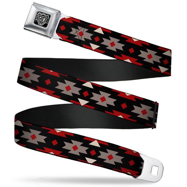 Buckle-Down BD Wings Logo CLOSE-UP Full Color Black Silver Seatbelt Belt - Navajo Red/Black/Gray/Red Webbing