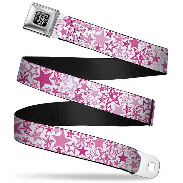 Buckle-Down BD Wings Logo CLOSE-UP Full Color Black Silver Seatbelt Belt - Stargazer White/Pink Webbing