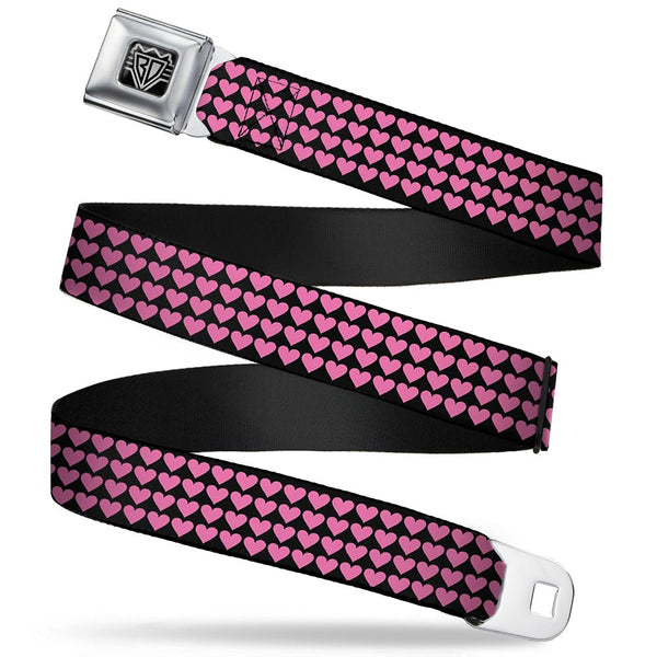 Buckle-Down BD Wings Logo CLOSE-UP Full Color Black Silver Seatbelt Belt - Mini Hearts Black/Pink Webbing