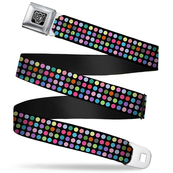 Buckle-Down BD Wings Logo CLOSE-UP Full Color Black Silver Seatbelt Belt - Mini Polka Dots Black/Multi Color Webbing