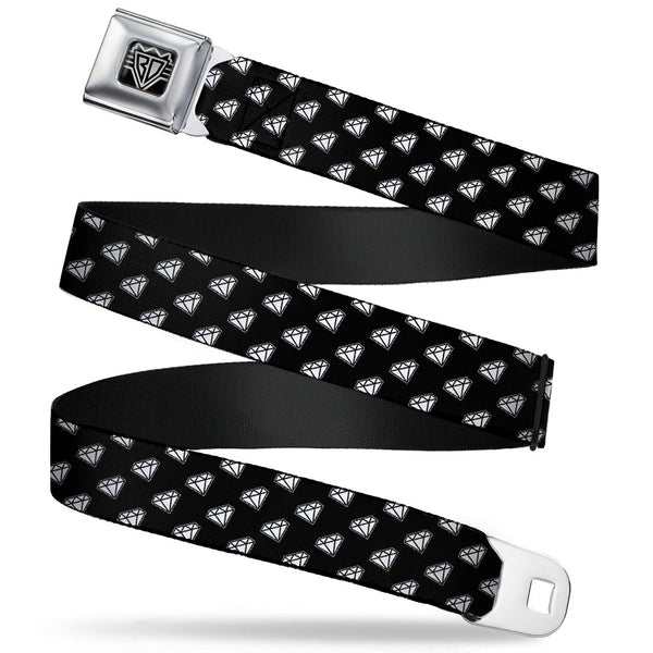 Buckle-Down BD Wings Logo CLOSE-UP Full Color Black Silver Seatbelt Belt - Diamonds Diagonal Black/White Webbing