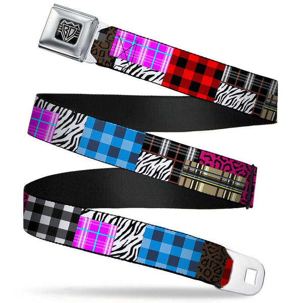 Buckle-Down BD Wings Logo CLOSE-UP Full Color Black Silver Seatbelt Belt - Plaid & Animal Skins Webbing
