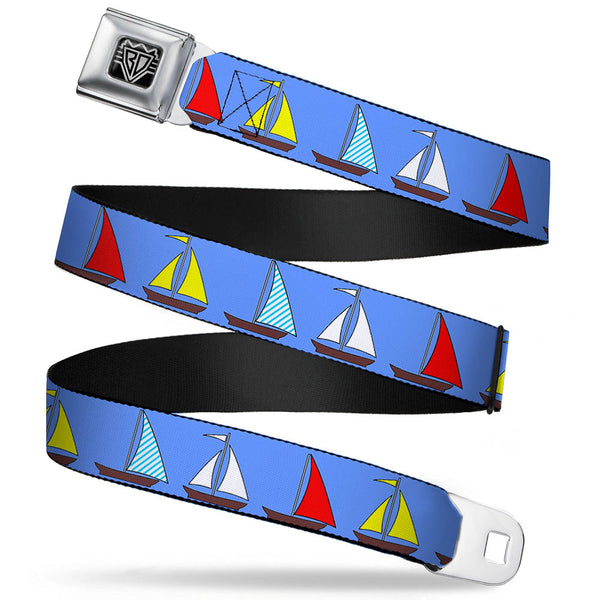 Buckle-Down BD Wings Logo CLOSE-UP Full Color Black Silver Seatbelt Belt - Sailboats Blue Webbing