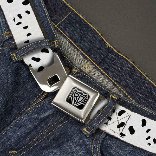 Buckle-Down BD Wings Logo CLOSE-UP Full Color Black Silver Seatbelt Belt - Panda Bear Spots Webbing
