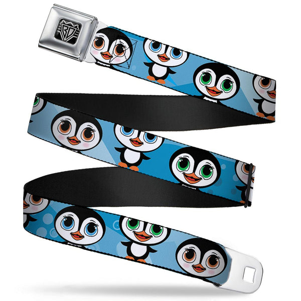 Buckle-Down BD Wings Logo CLOSE-UP Full Color Black Silver Seatbelt Belt - Cute Penguins Blue Bubbles Webbing