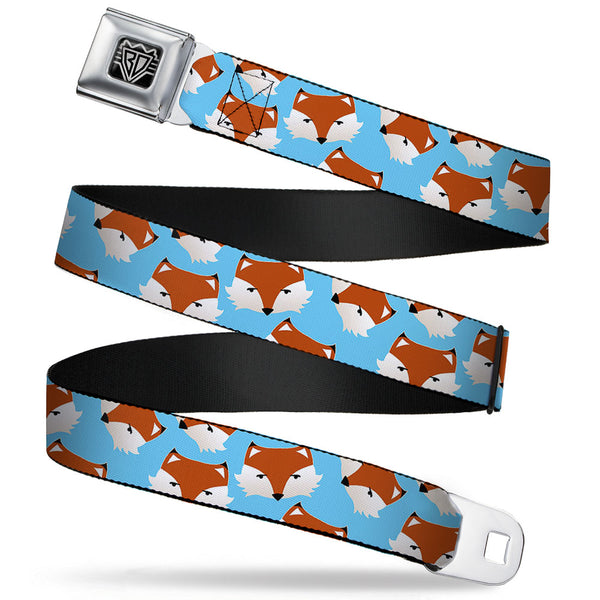 Buckle-Down BD Wings Logo CLOSE-UP Full Color Black Silver Seatbelt Belt - Fox Face Scattered Sky Blue Webbing