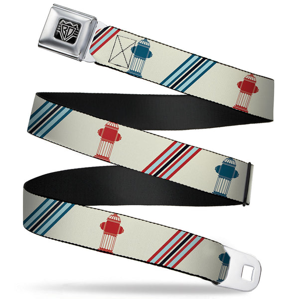 Buckle-Down BD Wings Logo CLOSE-UP Full Color Black Silver Seatbelt Belt - Fire Hydrants/Stripes Tan/Blues/Reds Webbing