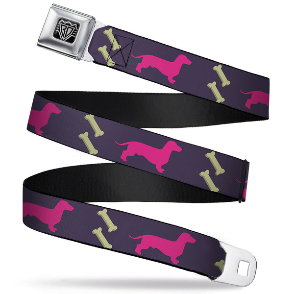 Buckle-Down BD Wings Logo CLOSE-UP Full Color Black Silver Seatbelt Belt - Dachshunds & Bones Purple/Fuchsia/Green Webbing