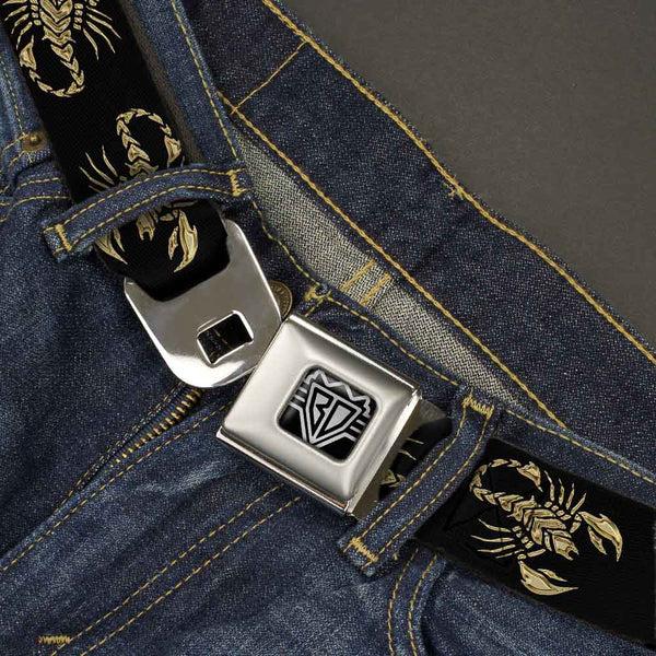 Buckle-Down BD Wings Logo CLOSE-UP Full Color Black Silver Seatbelt Belt - Scorpion Webbing