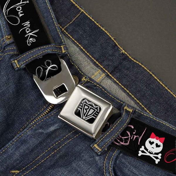 Buckle-Down BD Wings Logo CLOSE-UP Full Color Black Silver Seatbelt Belt - Angry Girl/Mad As Hell/You Make Me Sick Webbing