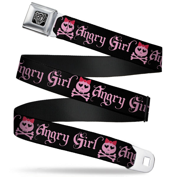 Buckle-Down BD Wings Logo CLOSE-UP Full Color Black Silver Seatbelt Belt - Angry Girl Black/Pink Webbing