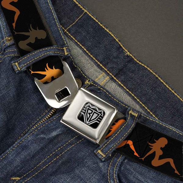 Buckle-Down BD Wings Logo CLOSE-UP Full Color Black Silver Seatbelt Belt - Mud Flap Girl Repeat Black/Orange Fade Webbing