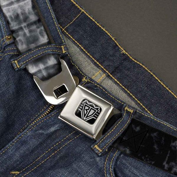Buckle-Down BD Wings Logo CLOSE-UP Full Color Black Silver Seatbelt Belt - Spinal X-Ray Black/White Webbing