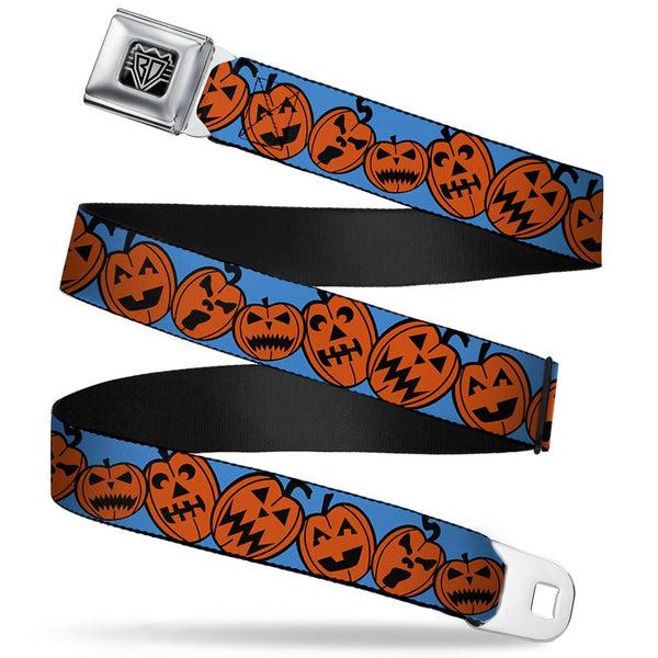 Buckle-Down BD Wings Logo CLOSE-UP Full Color Black Silver Seatbelt Belt - Jack-o'-Lanterns Blue Webbing