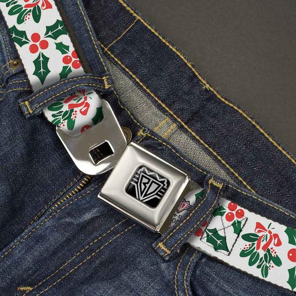Buckle-Down BD Wings Logo CLOSE-UP Full Color Black Silver Seatbelt Belt - Holly & Mistletoe Webbing