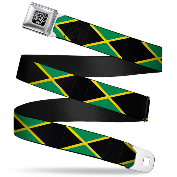 Buckle-Down BD Wings Logo CLOSE-UP Full Color Black Silver Seatbelt Belt - Jamaica Flags Webbing