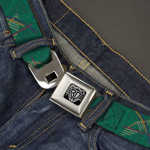 Buckle-Down BD Wings Logo CLOSE-UP Full Color Black Silver Seatbelt Belt - PDX Airport Carpet New Webbing
