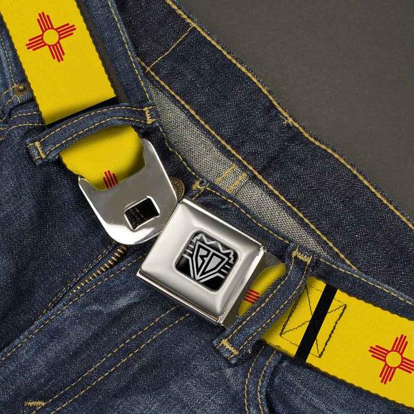 Buckle-Down BD Wings Logo CLOSE-UP Full Color Black Silver Seatbelt Belt - New Mexico Flag/Black Webbing
