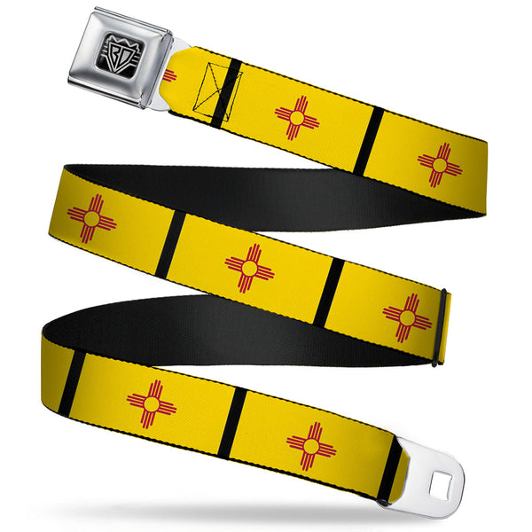 Buckle-Down BD Wings Logo CLOSE-UP Full Color Black Silver Seatbelt Belt - New Mexico Flag/Black Webbing