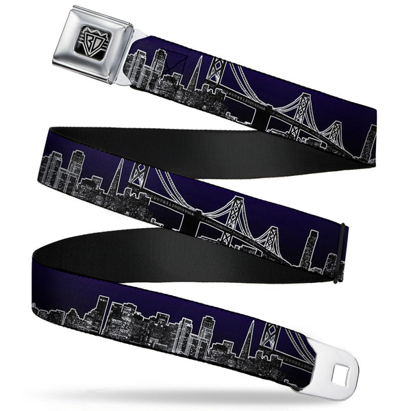 Buckle-Down BD Wings Logo CLOSE-UP Full Color Black Silver Seatbelt Belt - San Francisco Vivid Skyline Midnight Blue Webbing