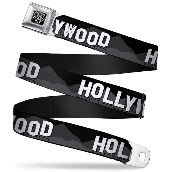 Buckle-Down BD Wings Logo CLOSE-UP Full Color Black Silver Seatbelt Belt - HOLLYWOOD Sign Skyline Black/Grays/White Webbing