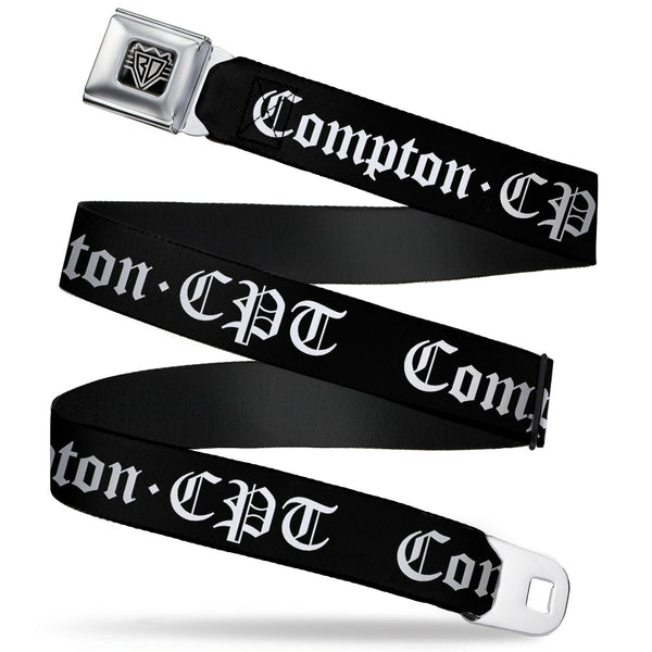 Buckle-Down BD Wings Logo CLOSE-UP Full Color Black Silver Seatbelt Belt - COMPTON-CPT Black/White Webbing