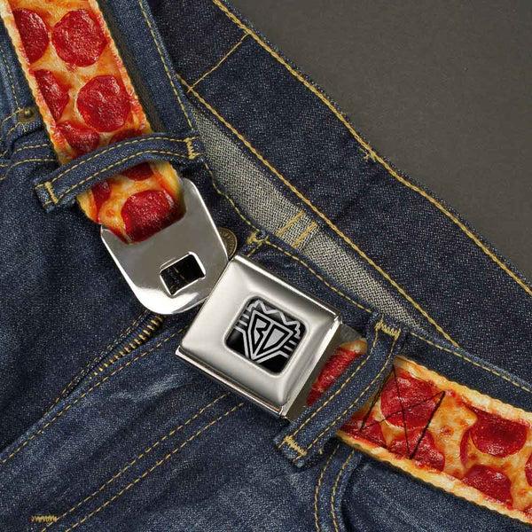 Buckle-Down BD Wings Logo CLOSE-UP Full Color Black Silver Seatbelt Belt - Pepperoni Pizza W/Crust Vivid Webbing
