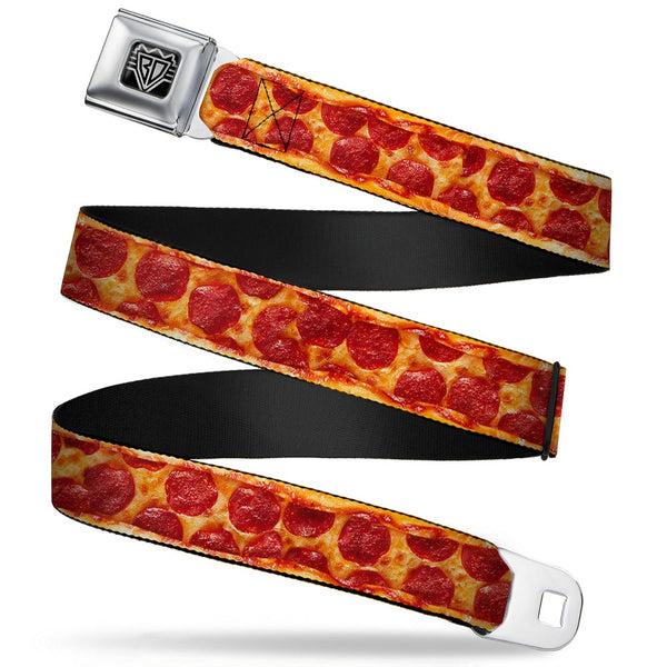 Buckle-Down BD Wings Logo CLOSE-UP Full Color Black Silver Seatbelt Belt - Pepperoni Pizza w/Crust Vivid Webbing