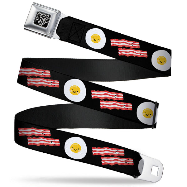 Buckle-Down BD Wings Logo CLOSE-UP Full Color Black Silver Seatbelt Belt - Bacon & Eggs Black Webbing