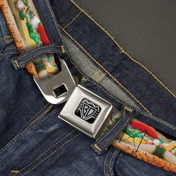Buckle-Down BD Wings Logo CLOSE-UP Full Color Black Silver Seatbelt Belt - Chicago Style Hot Dog Vivid Webbing