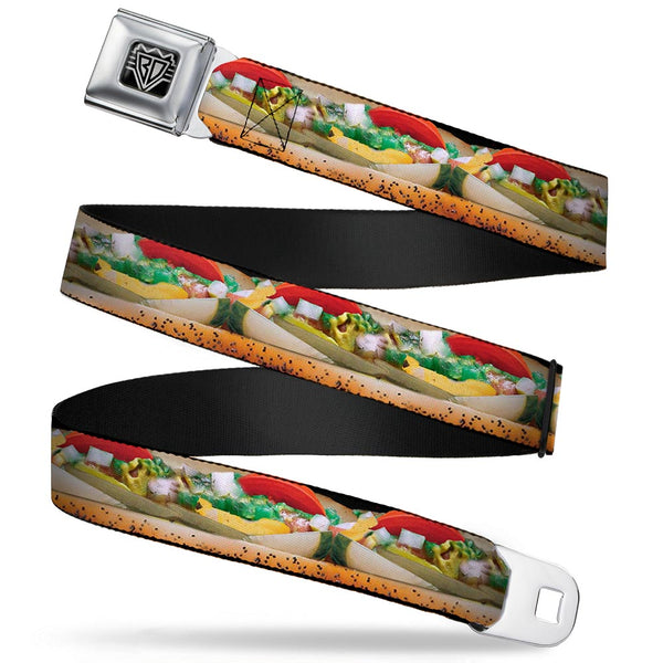Buckle-Down BD Wings Logo CLOSE-UP Full Color Black Silver Seatbelt Belt - Chicago Style Hot Dog Vivid Webbing