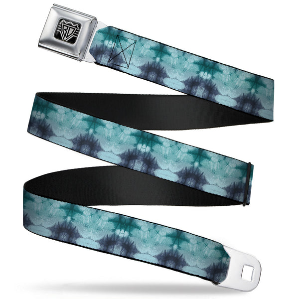 Buckle-Down BD Wings Logo CLOSE-UP Full Color Black Silver Seatbelt Belt - Tie Dye Reflection Turquoise Blues Webbing