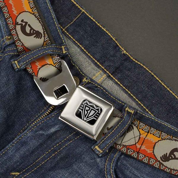 Buckle-Down BD Wings Logo CLOSE-UP Full Color Black Silver Seatbelt Belt - Kokopelli Icon/Western Tan/Brown/Reds Webbing