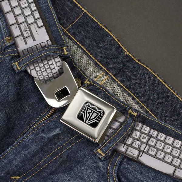 Buckle-Down BD Wings Logo CLOSE-UP Full Color Black Silver Seatbelt Belt - BD Keyboard Webbing