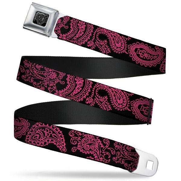 Buckle-Down BD Wings Logo CLOSE-UP Full Color Black Silver Seatbelt Belt - Paisley Black/Neon Pink Webbing