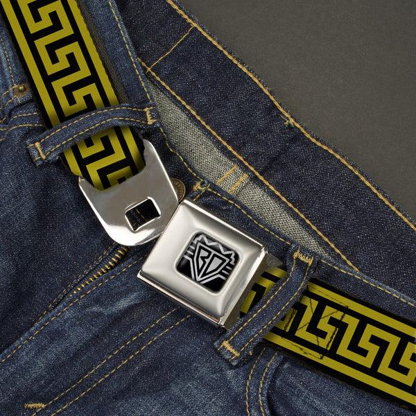 Buckle-Down BD Wings Logo CLOSE-UP Full Color Black Silver Seatbelt Belt - Greek Key Border Black/Olive Webbing