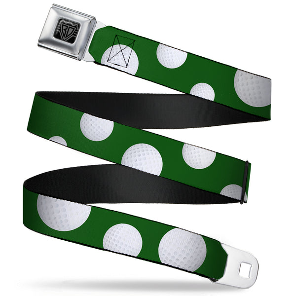 Buckle-Down BD Wings Logo CLOSE-UP Full Color Black Silver Seatbelt Belt - Golf Balls Scattered Green/White Webbing