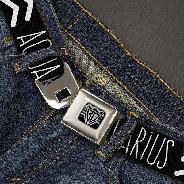 Buckle-Down BD Wings Logo CLOSE-UP Full Color Black Silver Seatbelt Belt - Zodiac AQUARIUS/Symbol Black/White Webbing