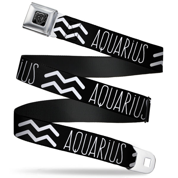 Buckle-Down BD Wings Logo CLOSE-UP Full Color Black Silver Seatbelt Belt - Zodiac AQUARIUS/Symbol Black/White Webbing