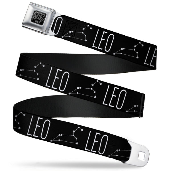Buckle-Down BD Wings Logo CLOSE-UP Full Color Black Silver Seatbelt Belt - Zodiac LEO/Constellation Black/White Webbing