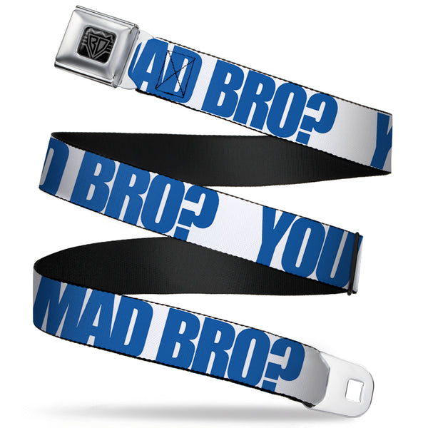Buckle-Down BD Wings Logo CLOSE-UP Full Color Black Silver Seatbelt Belt - YOU MAD BRO White/Royal Webbing