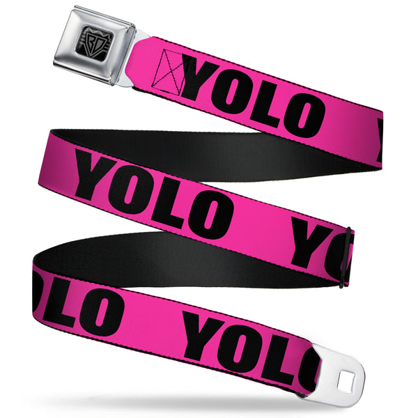 Buckle-Down BD Wings Logo CLOSE-UP Full Color Black Silver Seatbelt Belt - YOLO Pink/Black Webbing