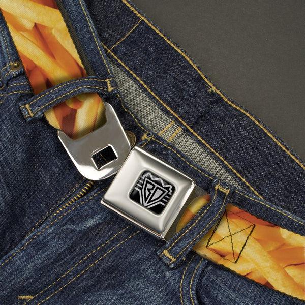 Buckle-Down BD Wings Logo CLOSE-UP Full Color Black Silver Seatbelt Belt - Vivid French Fries Stacked Webbing