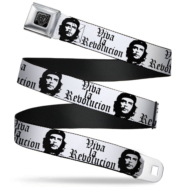 Buckle-Down BD Wings Logo CLOSE-UP Full Color Black Silver Seatbelt Belt - VIVA LA REVOLUCION Che White/Black Webbing