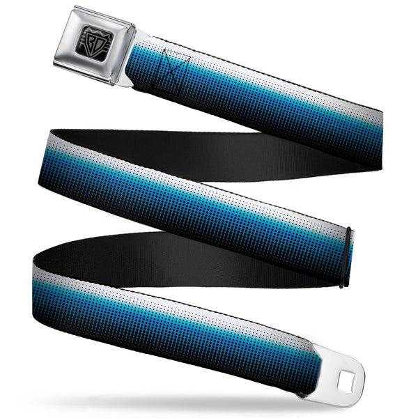 Buckle-Down BD Wings Logo CLOSE-UP Full Color Black Silver Seatbelt Belt - Transitioning Dots White/Blue/Black Webbing