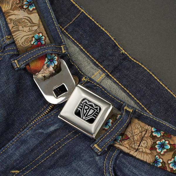 Buckle-Down BD Wings Logo CLOSE-UP Full Color Black Silver Seatbelt Belt - TJ-Fairies Webbing