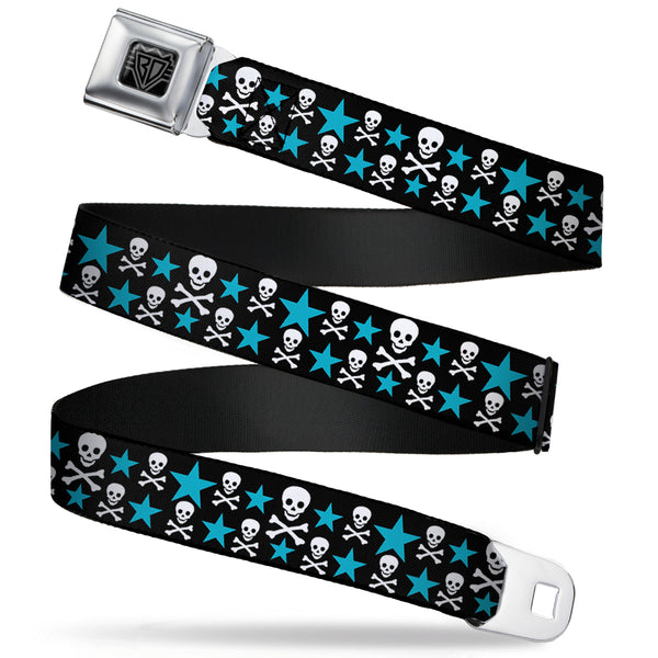 Buckle-Down BD Wings Logo CLOSE-UP Full Color Black Silver Seatbelt Belt - Skulls & Stars Black/White/Blue Webbing