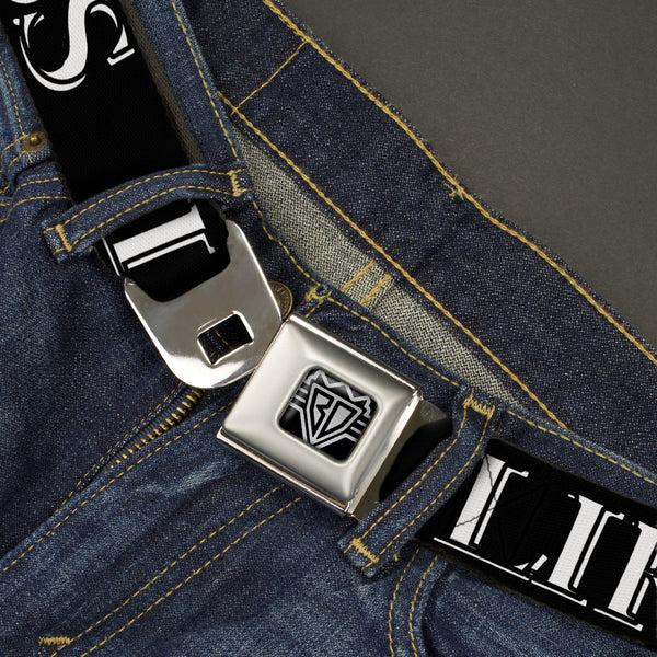 Buckle-Down BD Wings Logo CLOSE-UP Full Color Black Silver Seatbelt Belt - LIKE A BOSS2 Black/Red Webbing
